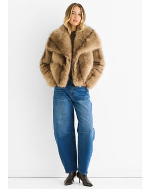 Camel Ombre Lapel Faux Fur Jacket