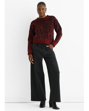 Burgundy Contrast Piping Animal Knit Jumper