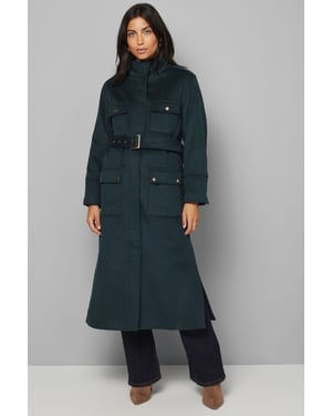 Button Down Military Belted Collar Coat