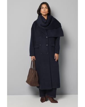 Double Breasted Twill Scarf Detail Coat