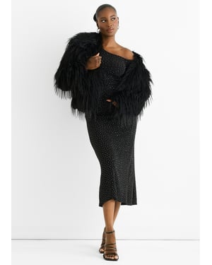 Black Plain Fringe Faux Fur Short Jacket