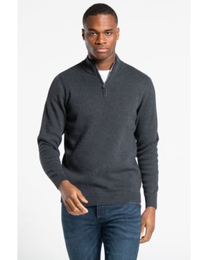 Dark Grey Cotton Blend Half Milano Zip Neck Jumper