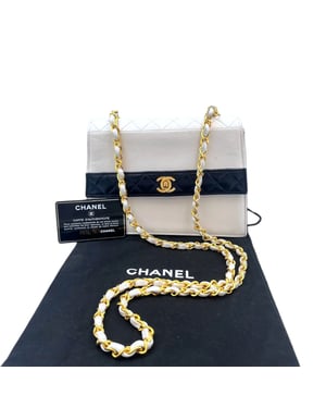 Chanel Trapeze White/Navy Lambskin Gold