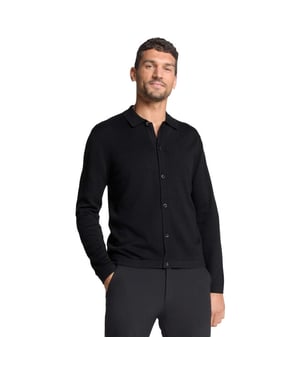 No Excess Pullover full button polo black