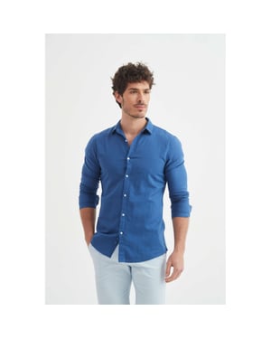 William de Faye Linnen shirt blauw