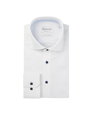 Michaelis Uni wit twill overhemd met donker knopen