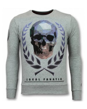 Local Fanatic Doodskop trui skull rhinestone sweater