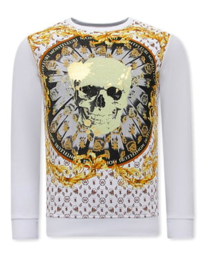 Montfleuri Sweater met print skull strass
