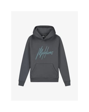 Malelions Jongens hoodie striped signature dark grey ice blue