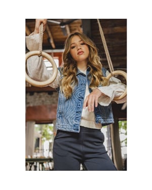 Looxs Revolution Blue denim gilet swirl voor meisjes in de kleur
