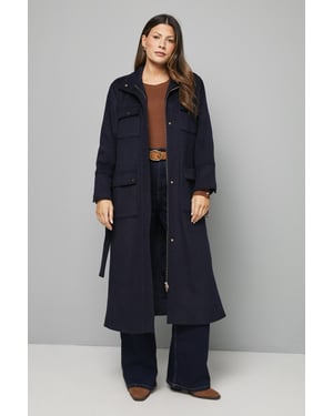 Button Down Military Belted Collar Coat