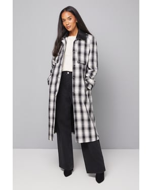 Check Contrast Collar Trench Coat