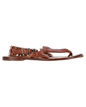 Valentino Garavani Rockstud T-Strap Platte Sandalen in Bruin Leer