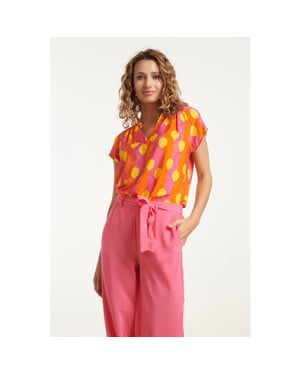 Smashed Lemon 25001 v-hals korte mouw top met citroenstrepen print |