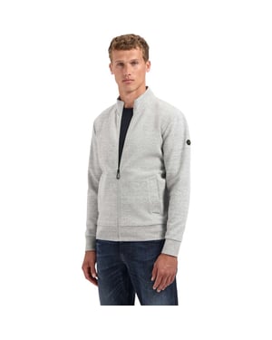 No Excess Sweater full zip stand up-collar re grey melange