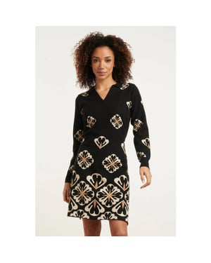 Smashed Lemon 24779 e gebreide jurk met grafische bloemenprint |