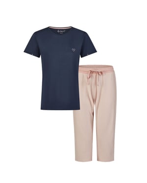 By Louise Essential dames capri pyjama driekwart gestreept blauw