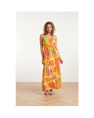 Smashed Lemon 25029 felgede maxi jurk met bloemenprint |