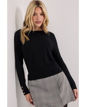 Black Crew Neck Button Cuff Jumper