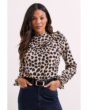 Animal Ruffle Neck Printed Long Sleeve Blouse