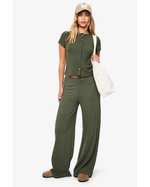 Crinkle Rib Button Through Cap Sleeve Top and Trouser Set