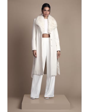 Fur Collar Occasion Belted Midi Coat
