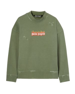 Palm Angels Burning Logo Crewneck Military