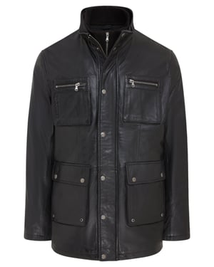 Heren zwarte leren militaire jas - Buitenjas - Veld