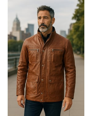 Heren bruin leren militair jack buitenjas - Field