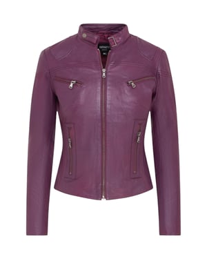 Dames paars slim-fit leren bikerjack - Maldon
