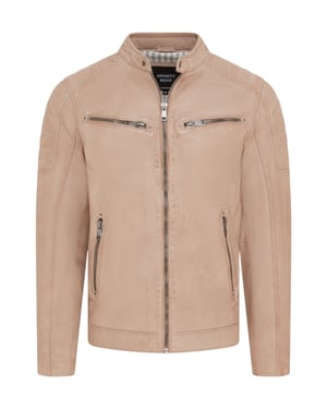 Beige Modern Klassisk Läder Quilted Bikerjacka Herr - Derry