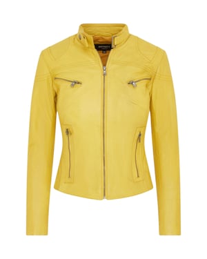 Dames geel slim-fit leren bikerjack - Maldon