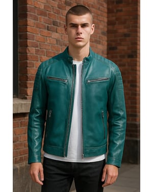 Grön Modern Klassisk Läder Quilted Bikerjacka Herr - Smithton