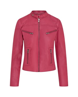 Roze slim-fit leren bikerjack voor dames - Maldon