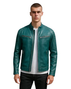 Grön Modern Klassisk Läder Quiltad Bikerjacka Herr - Mackay
