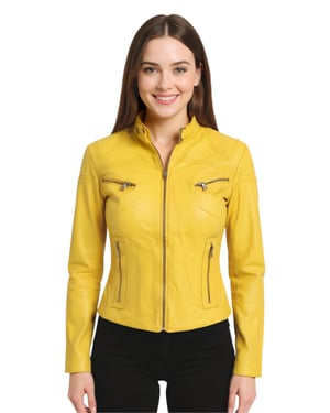 Dames geel casual slim-fit leren bikerjack - Tulsa