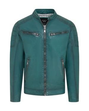 Mens Green Modern Classic Leather Quilted Biker Jacket - Derry