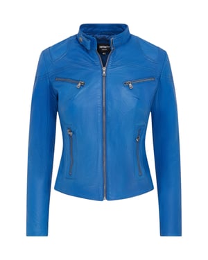 Dames blauw slim-fit leren bikerjack - Maldon