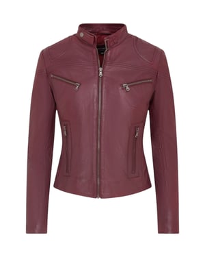 Dam Vinröd Slim-Fit Läderbikerjacka-Maldon