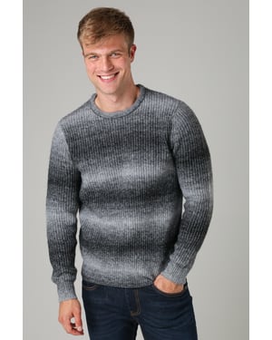 Black Colour Block Ombre Crew Neck Jumper With Wool