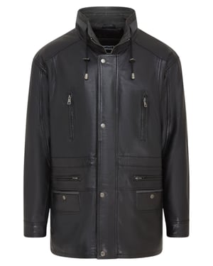 Mens Black Soft Italian Leather Parka Coat-Winnipeg