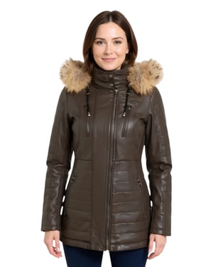 Dames Bruine Gewatteerde Leren Parka Jas - Bowen