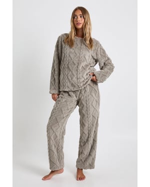 Cable Knit Fleece Jumper & Trousers Lounge Set