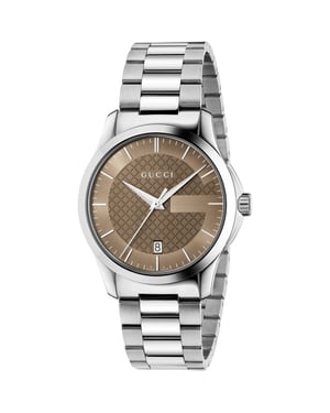 Gucci G-Timeless YA126445 Unisex Horloge met Bruine Wijzerplaat en Zilveren Band