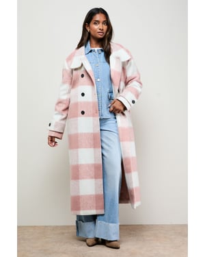 Brushed Check Funnel Neck Coat