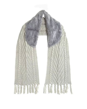 Grey Chunky Knit Scarf With Faux Fur Collar
