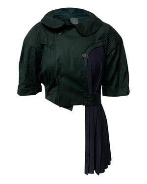 Fendi Double Breasted Cropped Parka with Pleated Detail in Green Virgin Wool