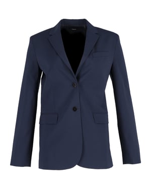 Theory Single-Breasted Blazer Jacket in Navy Blue Polyester