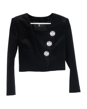 Balmain Embellished Cropped Blazer in Black Velvet