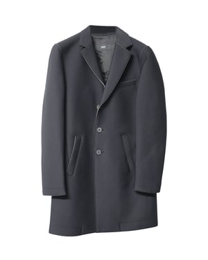 Boss Single-Breasted Coat in Black Polyamide